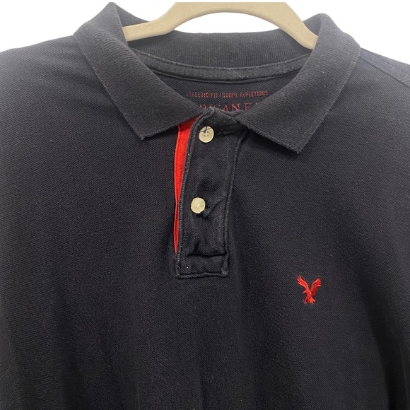 AMERICAN EAGLE Men's Polo Shirt Short Sleeve Athletic Fit NAVY BLUE RED Logo L - Picture 2 of 6